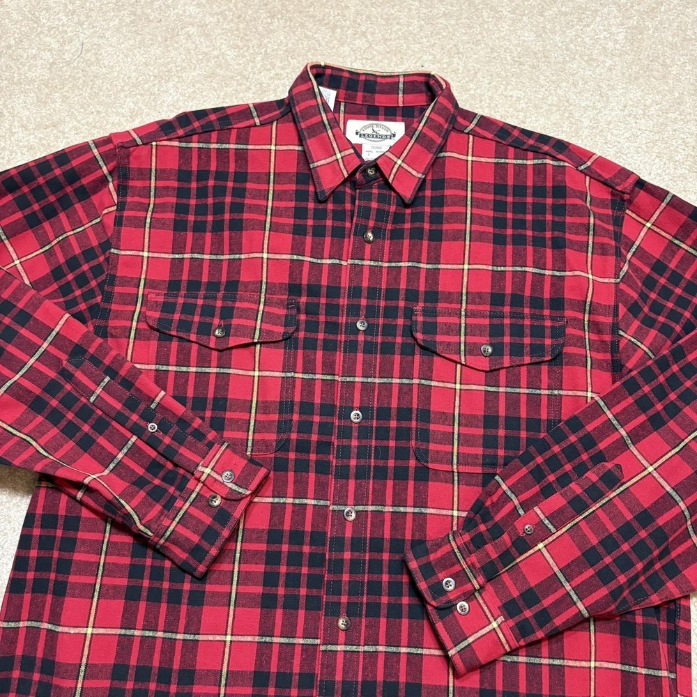 Vtg Eddie Bauer Legends Shirt Mens Large Red Plaid Cotton Flannel Button Up LS‎
